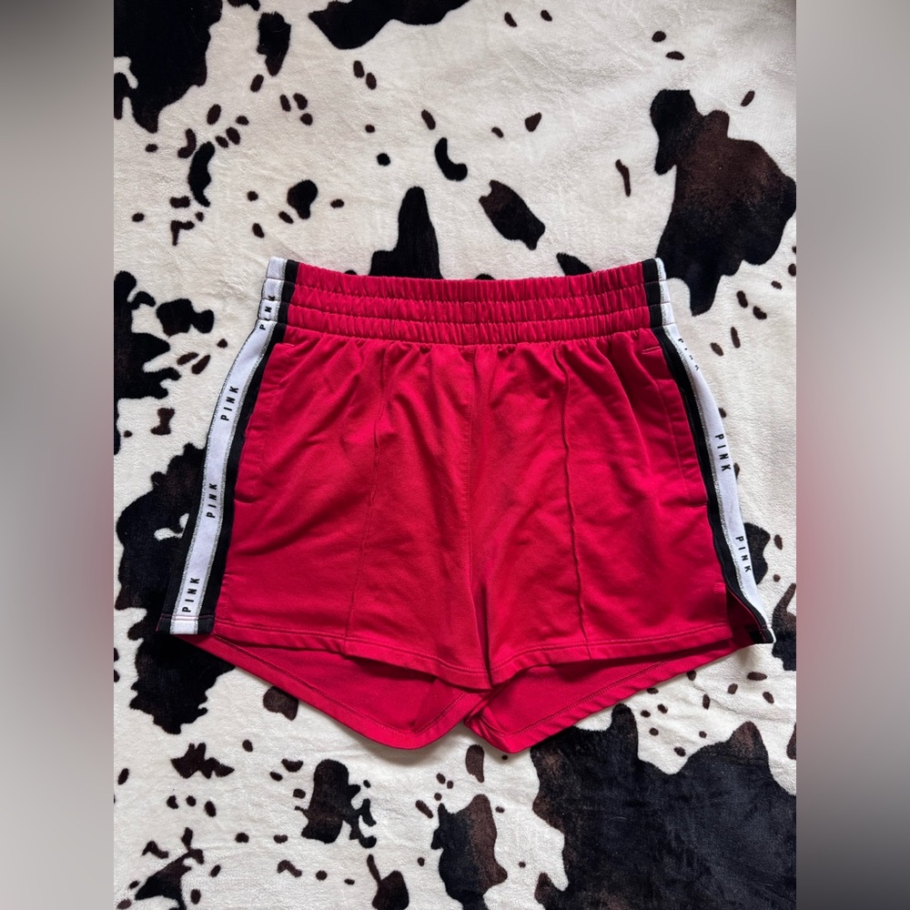PINK Victoria's Secret Red Athletic Shorts with White Stripe